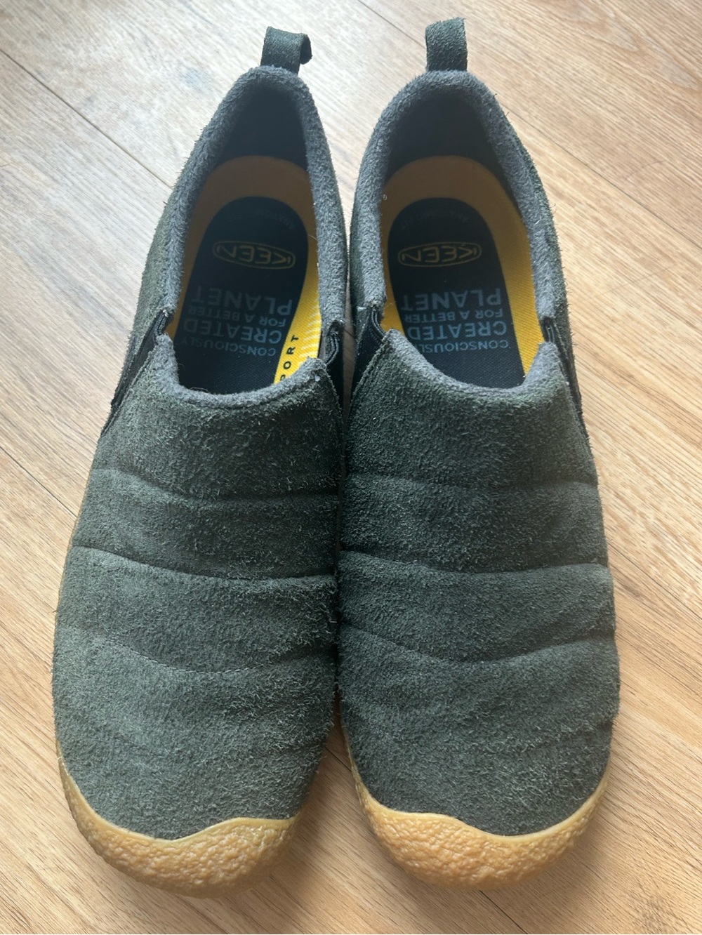 Keen Howser Harvest Suede Slip-On Mocs Shoes Gray Black Sz 13 Upcycled Leather